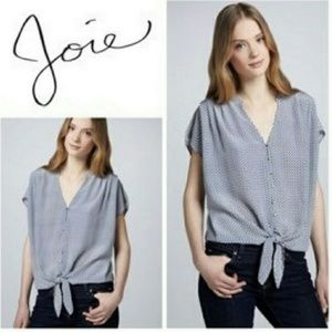 Joie Sz S Ivory Button Tie Front Top Blouse